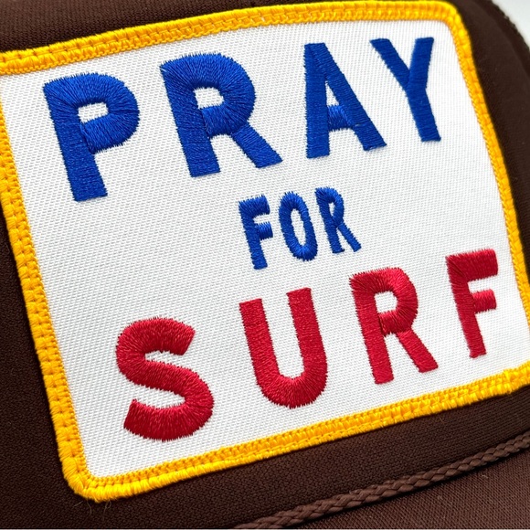 NWT Aviator Nation Pray For Surf Brown Trucker Hat Cap Embroidered Classic beach - Picture 10 of 13